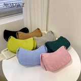 Corduroy Shoulder Bag Small Zipper Travel Shopping Underarm Bag
