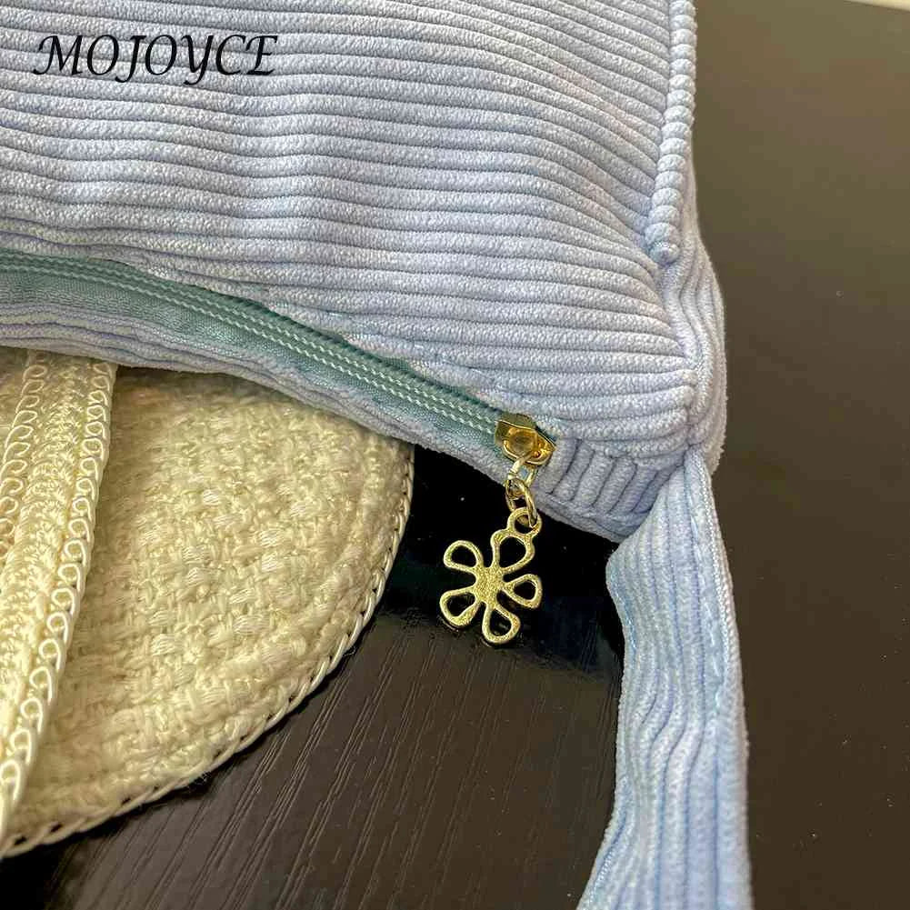 Corduroy Shoulder Bag Small Zipper Travel Shopping Underarm Bag