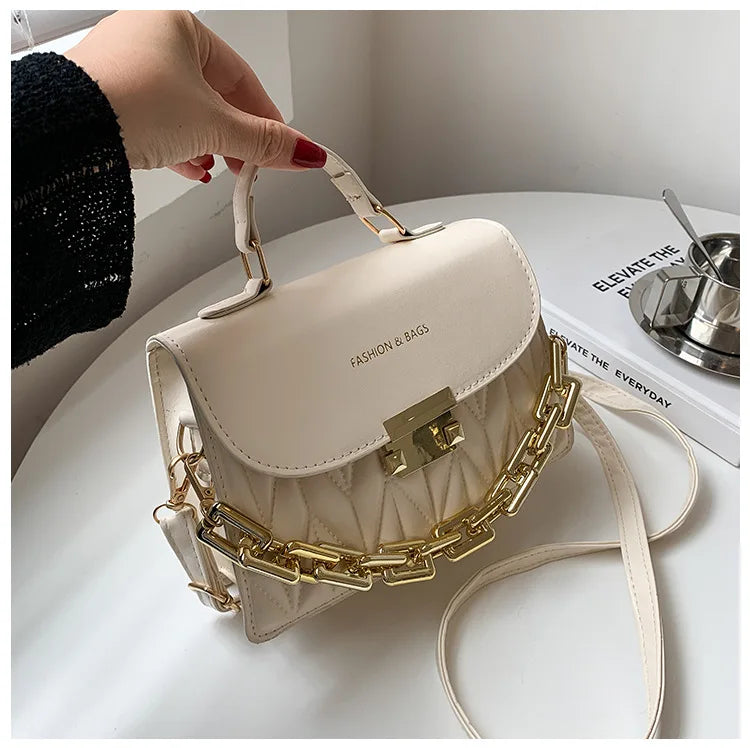 Women Rhomboid Fold Texture Shoulder Bags Metal Chain Messenger Bag