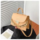 Women Rhomboid Fold Texture Shoulder Bags Metal Chain Messenger Bag