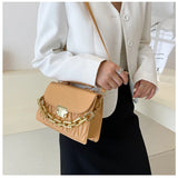 Women Rhomboid Fold Texture Shoulder Bags Metal Chain Messenger Bag