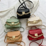 Women Rhomboid Fold Texture Shoulder Bags Metal Chain Messenger Bag