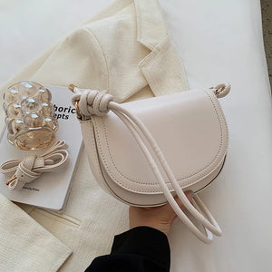 Women Saddle Bag Knot Design Pu Leather Handbag