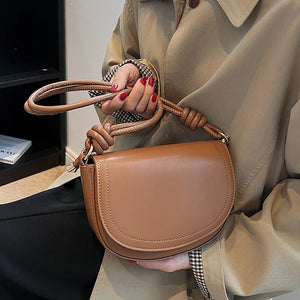 Women Saddle Bag Knot Design Pu Leather Handbag