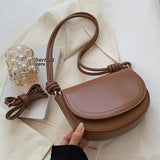 Women Saddle Bag Knot Design Pu Leather Handbag