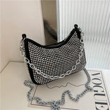 Rhinestone Silver Chain Shoulder Bag for Women