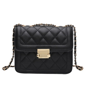Women Shoulder Bag Diamond Thread Metal Lock Closure Leather Crossbody Handbag