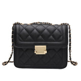 Women Shoulder Bag Diamond Thread Metal Lock Closure Leather Crossbody Handbag