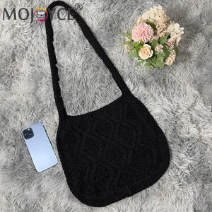 Knitted Solid Underarm Bag Ladies Casual Shoulder Bags Winter Decoration