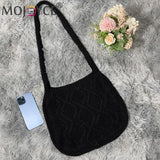 Knitted Solid Underarm Bag Ladies Casual Shoulder Bags Winter Decoration