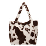 Plush Cow Milk Pattern Print Shoulder Bag Women's Casual Winter Underarm Bag