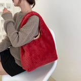 Soft Plush Shoulder Bag Fur Rhombus Pattern Tote for Women Girls