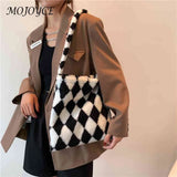 Plush Checkerboard Printing Pattern Underarm Bag Women Shoulder Bags