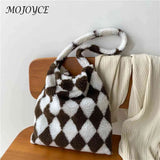 Plush Checkerboard Printing Pattern Underarm Bag Women Shoulder Bags