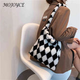Plush Checkerboard Printing Pattern Underarm Bag Women Shoulder Bags