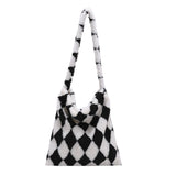 Plush Checkerboard Printing Pattern Underarm Bag Women Shoulder Bags