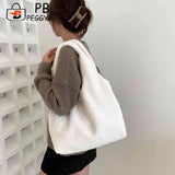 Soft Plush Niche Shopper Bag Fluffy Furs Rhombus Pattern Portable Solid