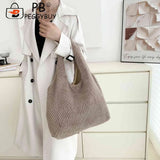 Soft Plush Niche Shopper Bag Fluffy Furs Rhombus Pattern Portable Solid