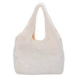 Soft Plush Niche Shopper Bag Fluffy Furs Rhombus Pattern Portable Solid