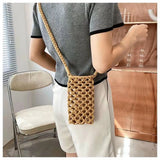 Women Small Crossbody Phone Bag Hollow-out Woven Lightweight Shoulder Handbag