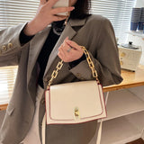 Small Square Bag Lingge PU Shoulder Handbag Thick Chain Crossbody