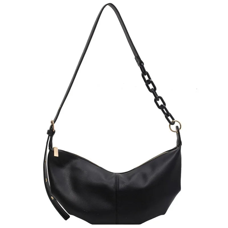 Vintage Soft Leather Handbag Armpit Bag Solid Shoulder Crossbody Chain Underarm