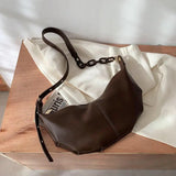 Vintage Soft Leather Handbag Armpit Bag Solid Shoulder Crossbody Chain Underarm