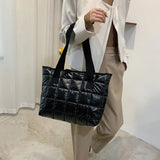 Women Solid Tote Shoulder Bags Quilted Winter Nylon Cloth Bag Handbags