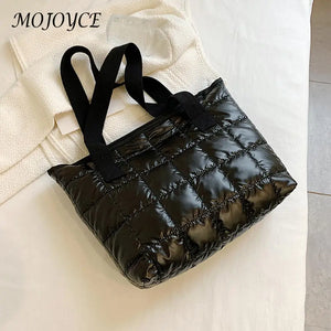 Women Solid Tote Shoulder Bags Quilted Winter Nylon Cloth Bag Handbags
