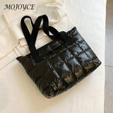 Women Solid Tote Shoulder Bags Quilted Winter Nylon Cloth Bag Handbags