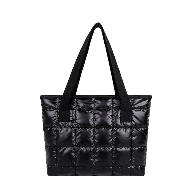 Women Solid Tote Shoulder Bags Quilted Winter Nylon Cloth Bag Handbags