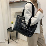 Women Solid Tote Shoulder Bags Quilted Winter Nylon Cloth Bag Handbags