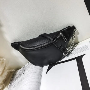 Women Solid Waist Fanny Pack Lady PU Leather Holiday Money Belt Wallet