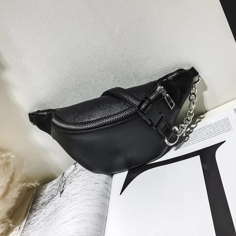 Women Solid Waist Fanny Pack Lady PU Leather Holiday Money Belt Wallet