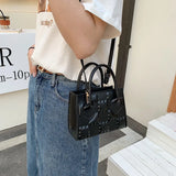 Women Square Embossing Zipper Handbags Lady Casual Solid Shoulder Bag