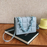 Women Grid Embossed Metal Chain Crossbody Bag Mini Purse Handbag