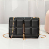 Women Square Lattice PU Leather Shoulder Bags Chain Tassels Crossbody Bag
