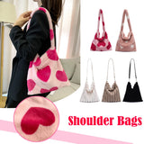 Women Star Heart Print Plush Shopping Bags Ladies Winter Shoulder Bag
