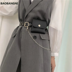 Women Waist Pack PU Fanny Pack Phone Chain Bags Lady Purse