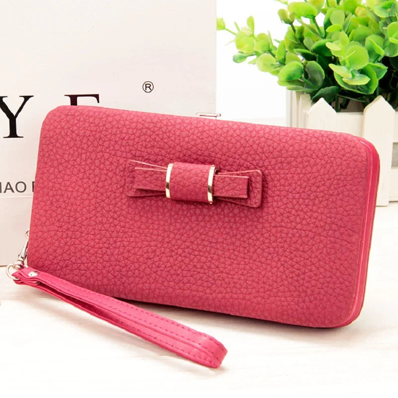 Women Portable Bow Solid Purse Zipper Handbag Wallet PJ191