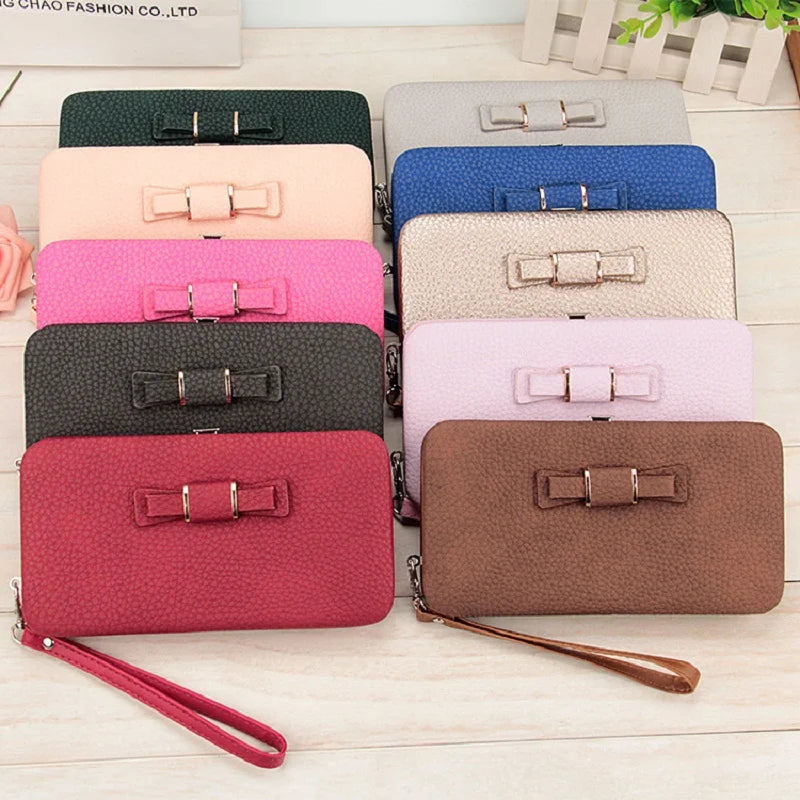 Women Portable Bow Solid Purse Zipper Handbag Wallet PJ191