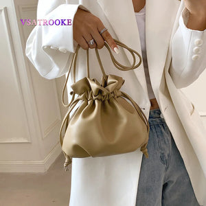 Women Shoulder Bag PU Leather Bucket Bag Crossbody Bag