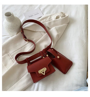 Women 2-Piece Waist Bag Dual-Use Net PU Belt Phone Bag Messenger