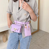 Women 2-Piece Waist Bag Dual-Use Net PU Belt Phone Bag Messenger