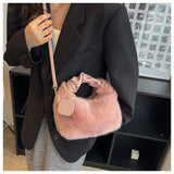 Women Faux Fur Crossbody Handbag Plush Shoulder Bag Zipper Lady's Messenger