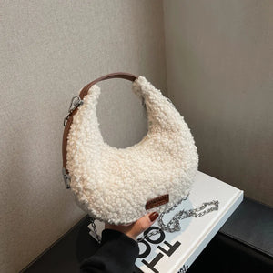 Faux Fur Lamb Wool Armpit Shoulder Bag Small Purse Underarm Bag