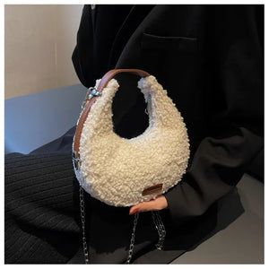 Faux Fur Lamb Wool Armpit Shoulder Bag Small Purse Underarm Bag