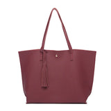 Chic Faux Leather Tote Bag with Tassel Decoration & High Capacity