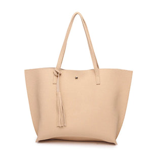 Chic Faux Leather Tote Bag with Tassel Decoration & High Capacity