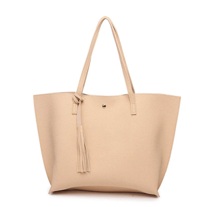 Chic Faux Leather Tote Bag with Tassel Decoration & High Capacity